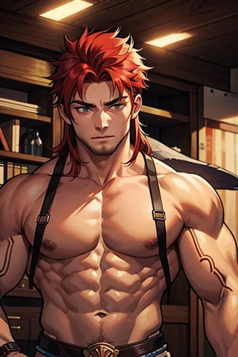 A muscular 20 year old viking with red hair 