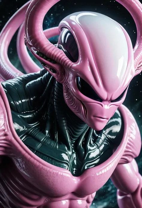 (((Extreme close-up Majin Buu fusion Xenomorph Alien the eighth passenger universe Dragon Ball Z frontal images Color Splash)))