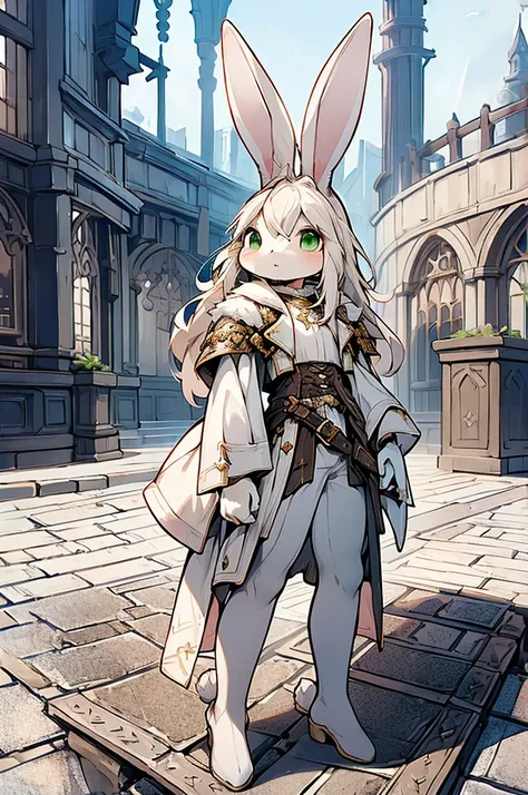 (((male, solo, bunny boy, white fur, elegante fantasy clothes))), elegante clothes, fantay clothes,green eyes, seafoam green clo...