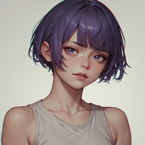  short black hair with purple bangs 