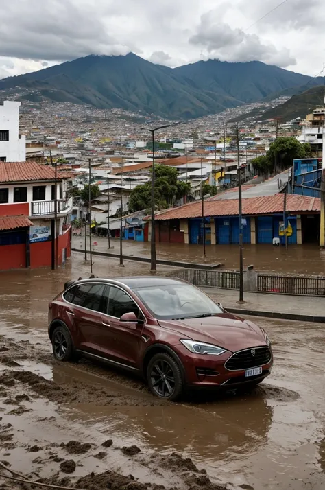 Elon Musk in the streets of Quito, Ecuador, full of mud