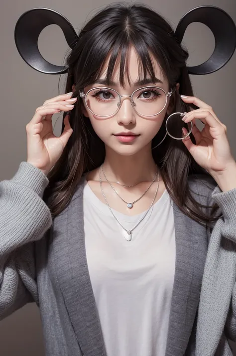 Mouse wearing glasses and silver necklace