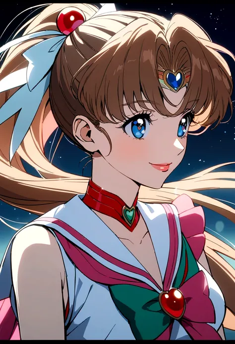 (In 8K、Highest quality、masterpiece:1.2)、One woman、(A cheerful smile:1.1)、Beautiful Eyes、valley、Upper body、Like a boy、thunderの景色、bishoujo senshi sailor moon, anime「Sailor Moon」, Sailor Jupiter,  Elegant and delicate eyes, 4K,Long eyelashes, Beautiful lip de...