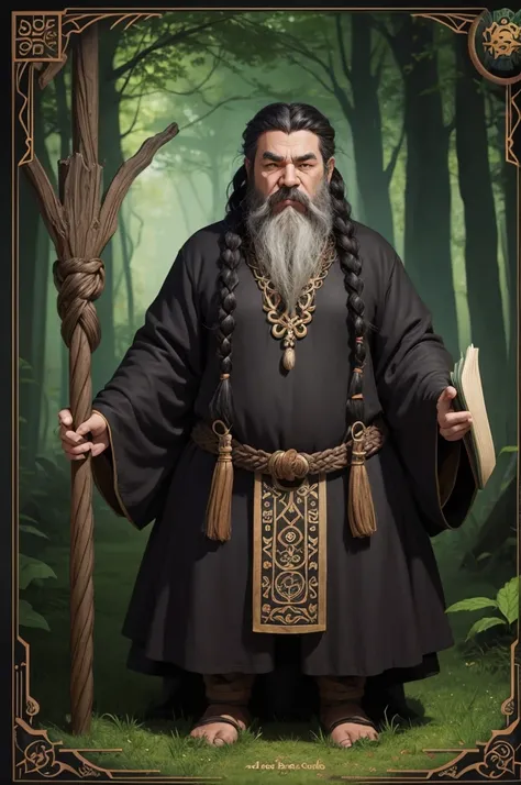 Druid Dwarf, skin black, hair with nagô braids, d book art style&d