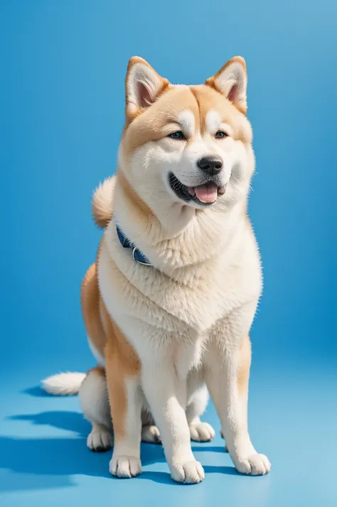 Akita dog with blue background
