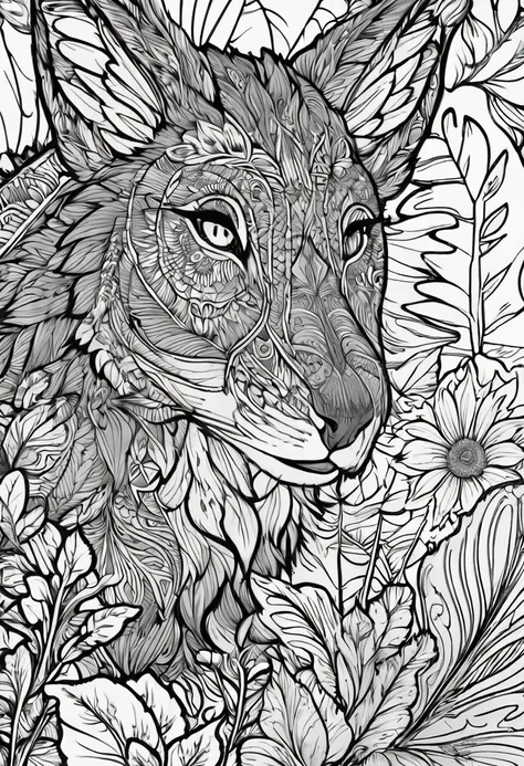 complete image within a margin around the image, leave indentation margin on a coloring page with a random animal coloring in bl...