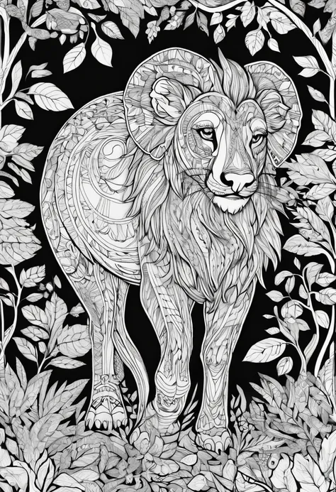 complete image within a margin around the image, leave indentation margin on a coloring page with a random animal coloring in bl...