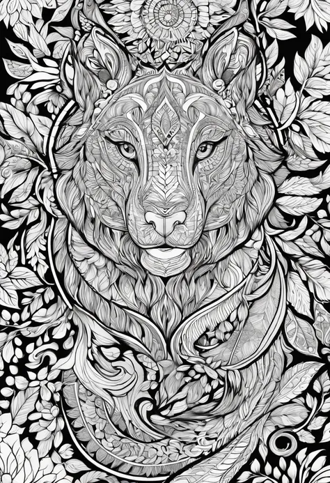 complete image within a margin around the image, leave indentation margin on a coloring page with a random animal coloring in bl...