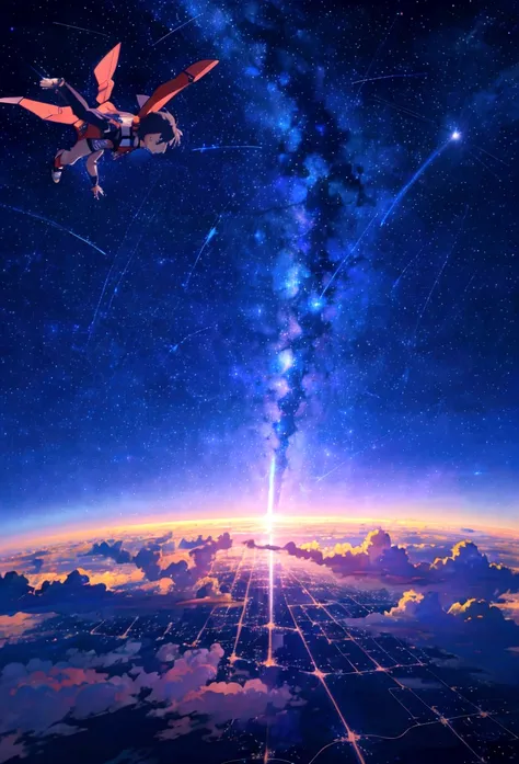 Skydiving scene in the beautiful night sky,anime art wallpaper 4k, anime art wallpaper 4k, Anime Art Wallpapers 8K, anime wallpaper 4k, anime wallpaper 4k, 4k anime wallpaper,Man flying in the night sky、The night view below