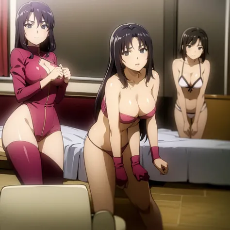 Three 16-year-old girls wearing sexy pajamas, Graceful figure, coquettish, Study room, sofa, random charming actions, face camera, full of imagination, first love