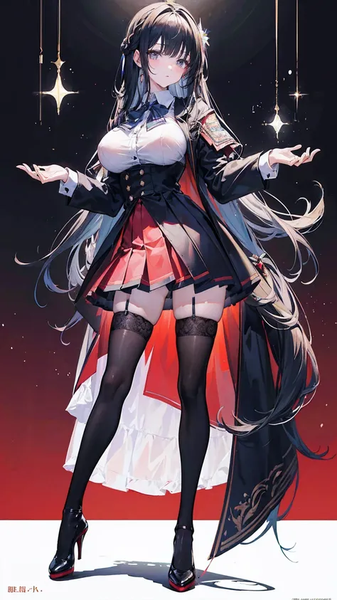 (masterpiece, top quality, best quality, official art, beautiful and aesthetic:1.0), (8k, best quality, masterpiece:1.2), very long hair,(full body:1.3), (large breasts:1.4), very long hair, high heels, black thighhighs, micro skirt, random hair, tall girl...