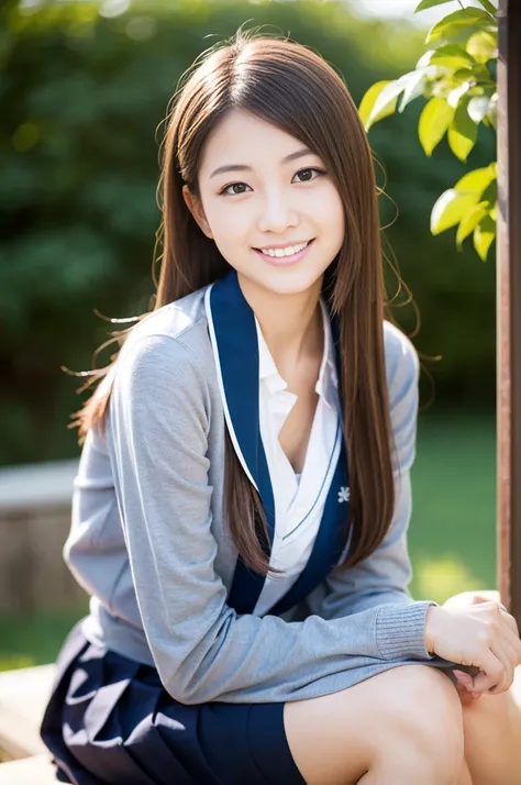 Pure Japanese school girl, wearing loose casual uniforms, natural hair styles, sweet smile, sitting relaxed mood, sweet temptation, sexual attractive, refreshing in early summer morning, professional portrait photography, 