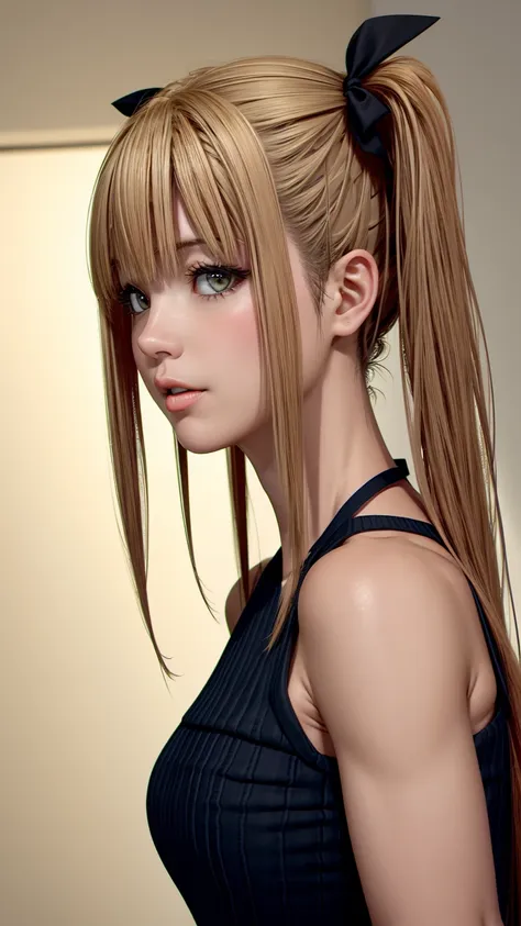 8k quality、high resolution、realistic skin texture、high resolutionの瞳、detailed face、blowjobする女、blonde long hair twin tails、a simpl...