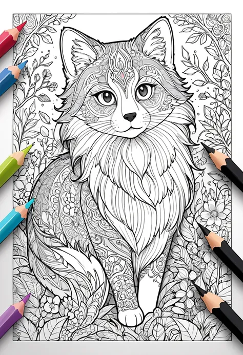 complete image within a margin around the image, leave indentation margin on a coloring page with a random animal coloring in bl...