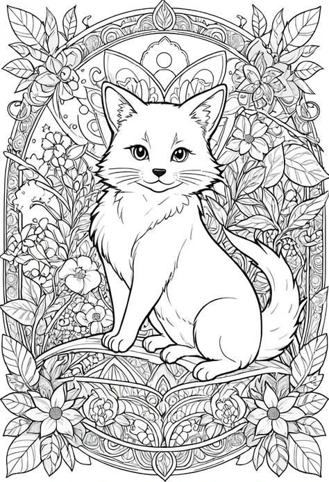 complete image within a margin around the image, leave indentation margin on a coloring page with a random animal coloring in bl...