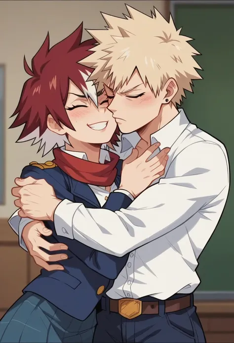 Screenshot of my hero academy, woman with reddish hair with white highlights hugging Bakugo, Screenshot of my hero academy