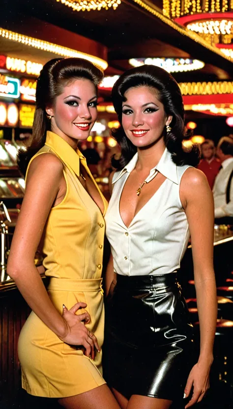 2 beautiful waitresses in Las Vegas at the casino bar in 1976s