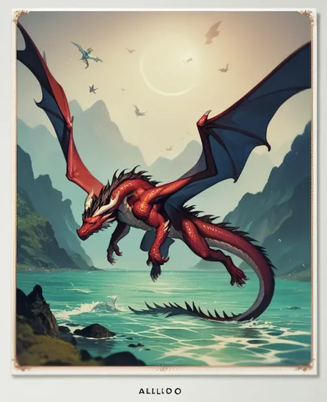 a close up of a dragon flying over a body of water, alduin, old - school dark fantasy art, black dragon, photo of cthulhu, drago...