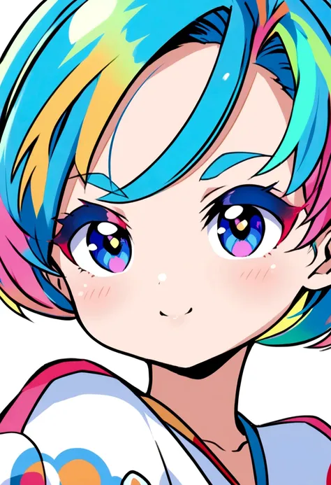 anime style girl with adorable design , from hip to head , with white background 