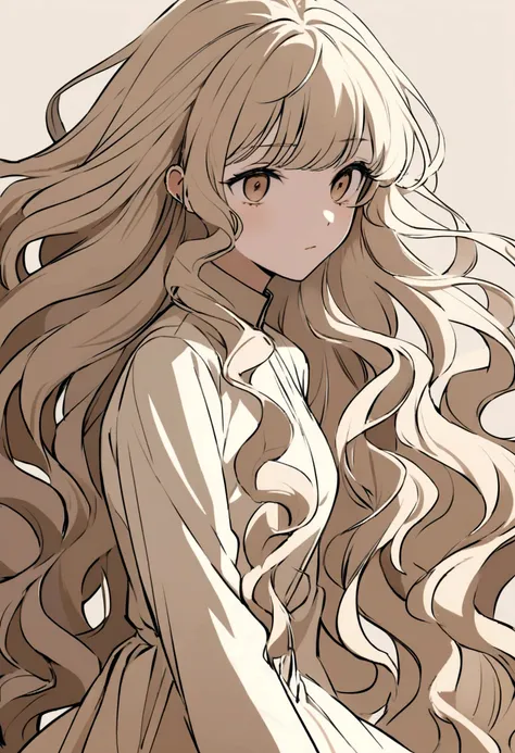 make it a beige color palette , Brown and white , make it cute and long wavy hair