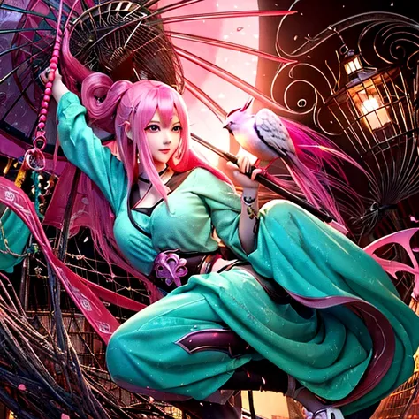 Pink haired anime girl holding a red umbrella and a bird cage, Extremely detailed Artgerm, Kushat Krenz Key Women in Art, Ink art animation , Anime Art Wallpaper 4K, Anime Art Wallpaper 4K, Anime Fantasy Artwork, best anime 4k konachan wallpaper, anime art...