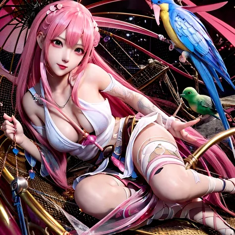 Pink haired anime girl holding a red umbrella and a bird cage, Extremely detailed Artgerm, Kushat Krenz Key Women in Art, Ink art animation , Anime Art Wallpaper 4K, Anime Art Wallpaper 4K, Anime Fantasy Artwork, best anime 4k konachan wallpaper, anime art...