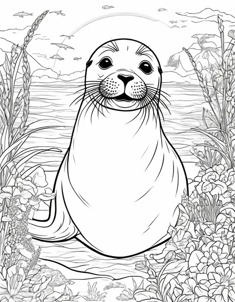 seal, white background, 5-6 year olds will love this coloring book,