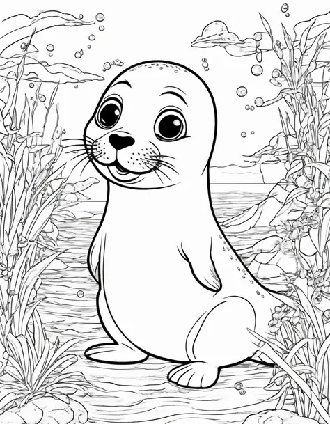 sesame seal seal, white background, 5-6 year olds will love this coloring book,