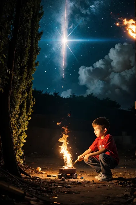 Boy burning his toys in universe