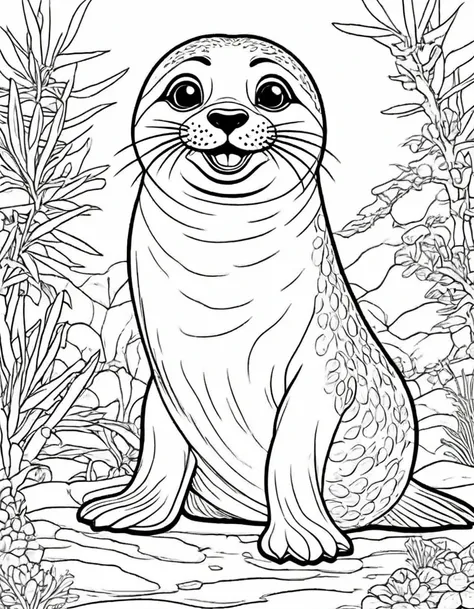 sesame seal seal, white background, 5-6 year olds will love this coloring book,