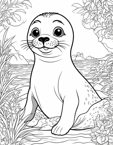 sesame seal seal, white background, 5-6 year olds will love this coloring book,