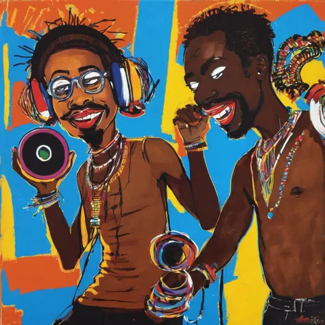 2 african djs, blue background