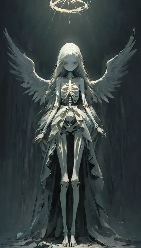 (masterpiece), (high resolution), (very delicate), (masterpiece: 1.2, highest quality),darkness, an angel standing in the darkne...