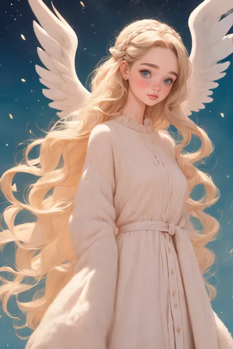 emilia clarke, angel big white wings, by rubio, long braided hair,(8k, best quality, masterpiece:1.2),(best quality:1.0), (ultra...