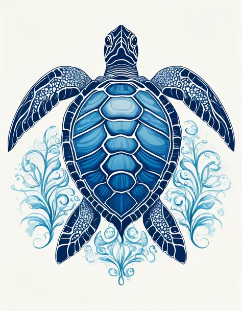 a gentle sea turtle parent and , rendered in a delicate line-drawing style, evoke harmony and bonding against a crisp white back...