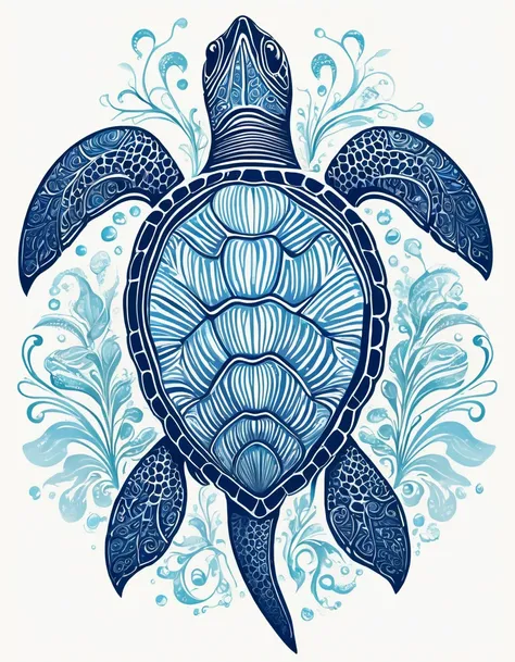 a gentle sea turtle parent and , rendered in a delicate line-drawing style, evoke harmony and bonding against a crisp white back...