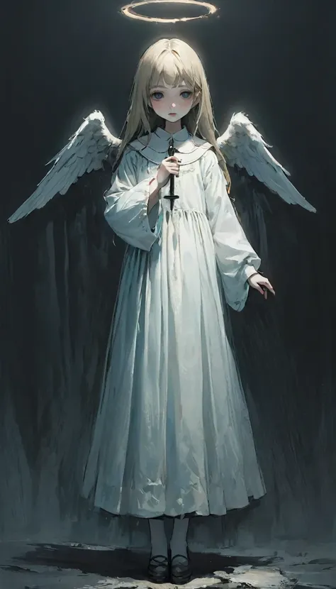 (masterpiece), (high resolution), (very delicate), (masterpiece: 1.2, highest quality),darkness, an angel standing in the darkne...