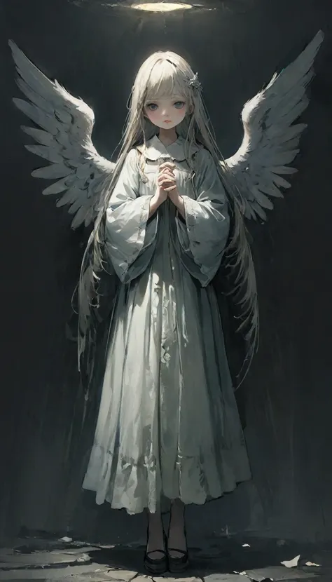 (masterpiece), (high resolution), (very delicate), (masterpiece: 1.2, highest quality),darkness, an angel standing in the darkne...