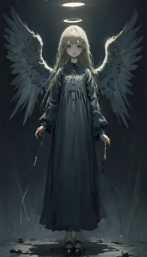 (masterpiece), (high resolution), (very delicate), (masterpiece: 1.2, highest quality),darkness, an angel standing in the darkne...