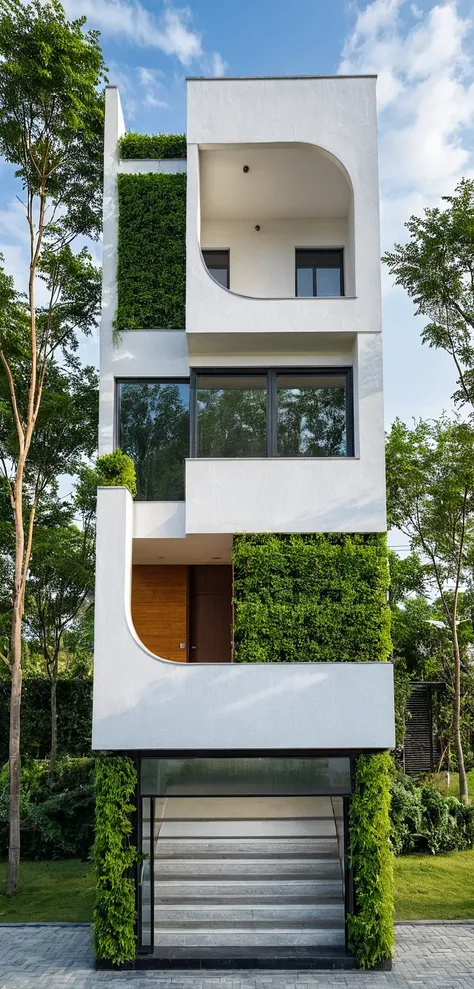 Masterpiece, high quality, best quality, authentic, super detail, outdoors, onestoreyvillaXL, aiaigroup, house style modern on the street ,stairs, white wall ,road,pavement, grass, trees, sky, cloud, (daylight:1.1)
