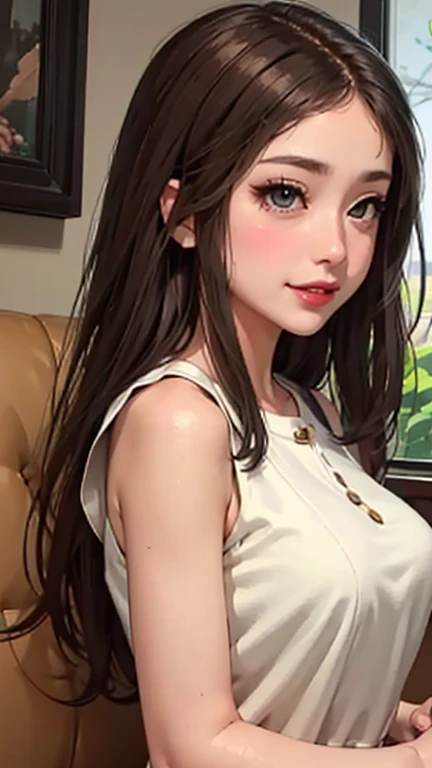 blush a little and smile, (Top quality masterpiece:1.2) Delicate illustrations, Very detailed, /Beautiful Japanese Women、1 person,Very cute and slim、Great style 、((8K images、super high quality))、Very delicate face, Skin and Hair、beautifule forehead、Red lip...