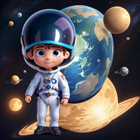 (vectorial art) (Spaceman) (planet Earth) (space) (cartoon) (2d) (Child boy) (glad) (helmet) 