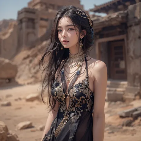 Hiding in the desert、Hair flow、 ((Highest quality、masterpiece、8K、Best image quality、Ultra-high resolution、Award-winning works)、(Accurate anatomy:1.1)、(Look at me and smile:1.1)、Shining fair skin with Ultra-high resolution、The most detailed face、Ultra-high ...