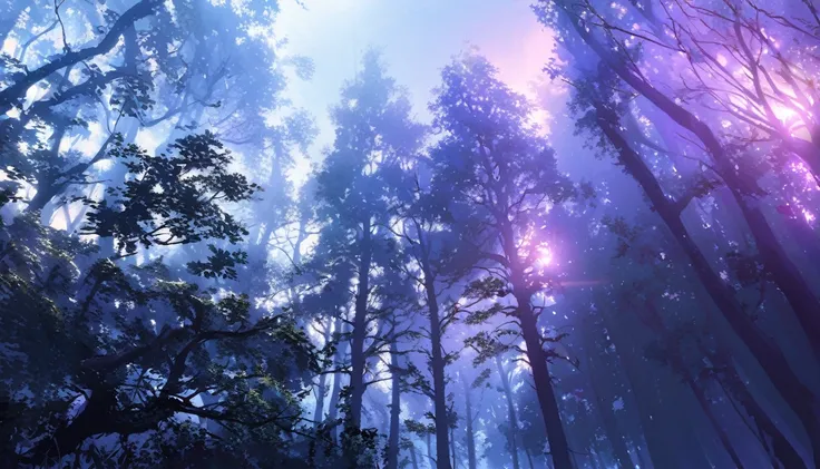 Eerie Dark Forest, Trees in the fog々Sunlight shines in from between, Cinematic forest lighting, 