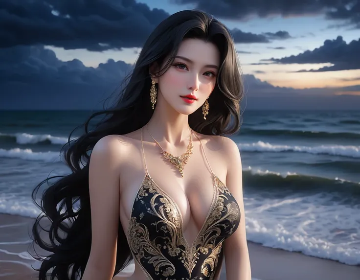 4K resolution,8K resolution,beautiful,Highest quality,Absolutely wonderful,Very detailed,Ultra-high resolution,masterpiece,(Realistic:1.5),(Realistic:1.5),Increased depth of field,Cinematic Light,
One elegant mature woman,
Long black hair,精巧なディテールのbeautifu...