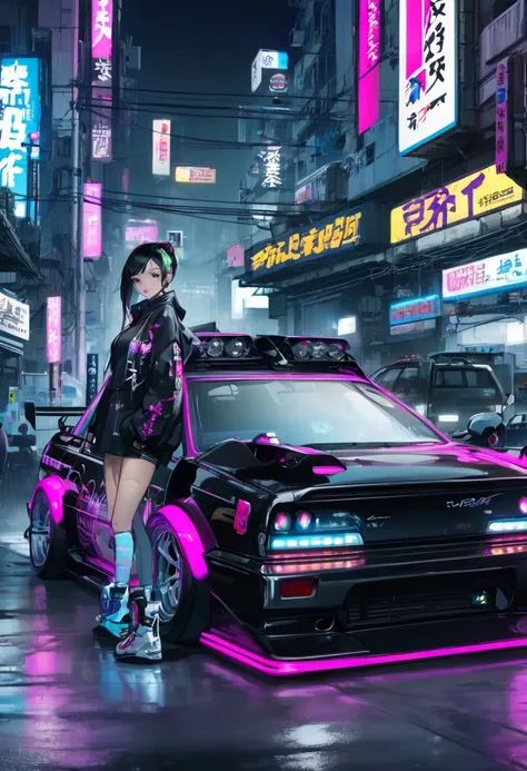 car,jdm,masterpiece,one girl,cyber punk