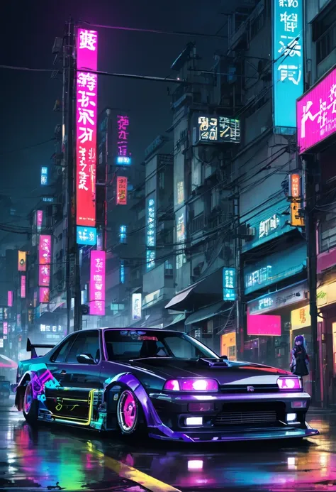 car,jdm,masterpiece,one girl,cyber punk