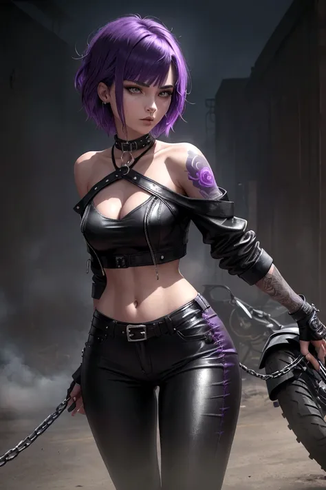 The slender, fearless figure is dressed in fitted black leather pants, combined with an equally dark crop top that slightly reveals the mysterious tattoo on her neck. A black leather jacket wraps your shoulders, giving an air of mystery and authority. Next...