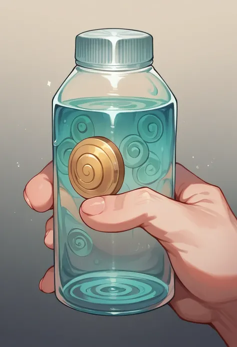 high detail, transparent PET bottle, from the top in a gradient with a spiral disintegration effect creating a thread