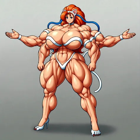 Felicia, gigantic muscular body, big breasts, gigantic penis with big balls, 4 arms, full body.